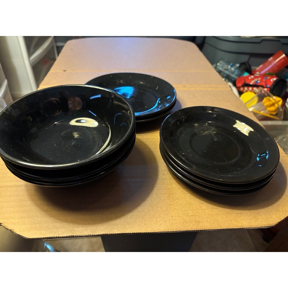 Royal Norfolk Dish And Bowls Lot Black Porcelain. Vintage 8 pc